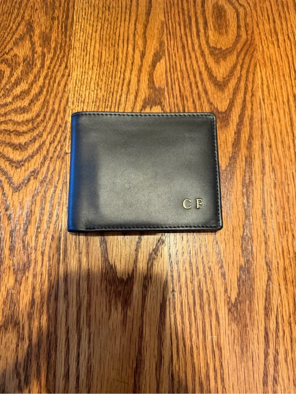 Black Leather Bi-Fold Wallet with Gold Initials by Royce
